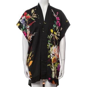 Mason Navy Blue Floral Kimono Sleeve Tunic Caftan Knee Length Dress Size 6